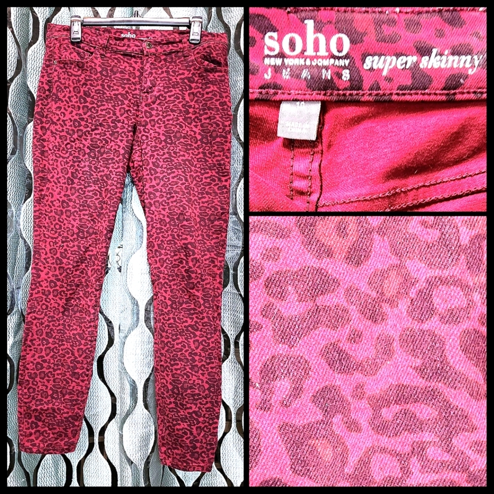 NY & Company Leopard Print Red Skinny Jeggings Size 10